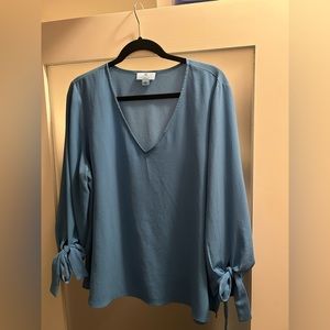 CeCe Light Blue V-Neck Tie-Sleeve Blouse